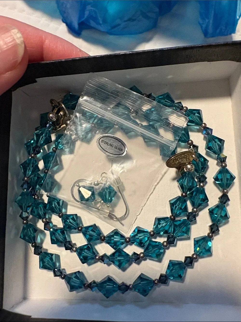 Teal Crystal Necklace and Bracelet Set with Earrings - Sparkling Teal Jewelry
